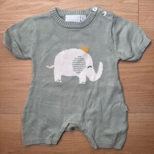 Elegant Baby Sage Knit Elephant Short Sleeve One-Piece